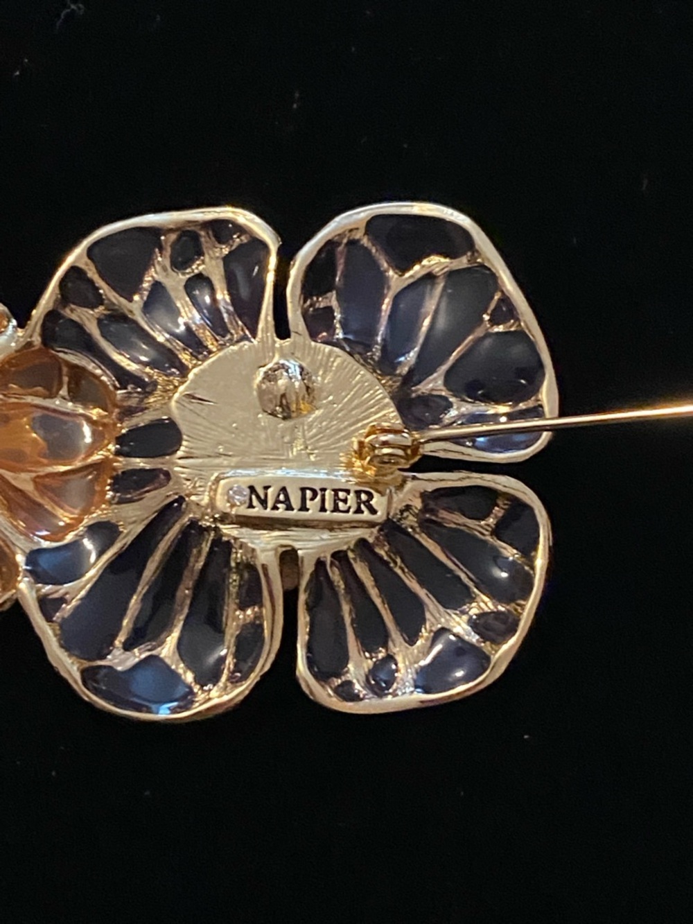Napier Gold Floral Brooch with Pale Pink & Gray Enamel - Picture 5 of 7